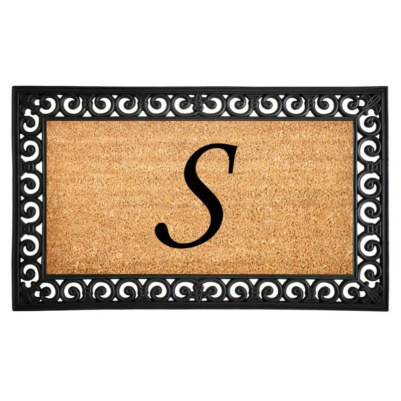 Photo 1 of 18 X 30 in. Gabriel Monogram Rectangular Doormat, Natural & Gold - Letter S
