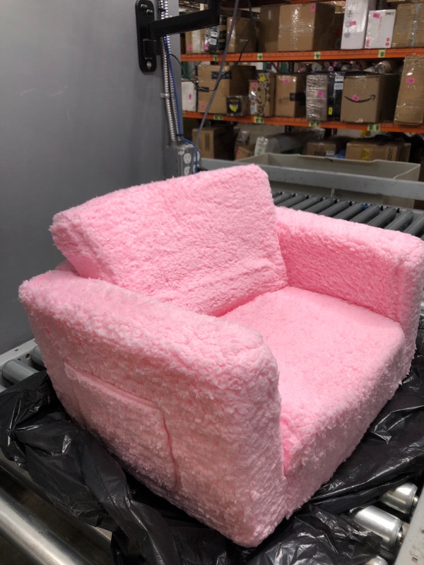 Photo 3 of Delta Children Cozee Flip-Out Sherpa 2-in-1 Convertible Sofa to Lounger for Kids, Pink
