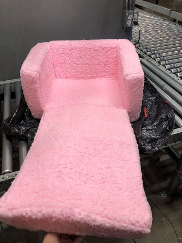 Photo 4 of Delta Children Cozee Flip-Out Sherpa 2-in-1 Convertible Sofa to Lounger for Kids, Pink
