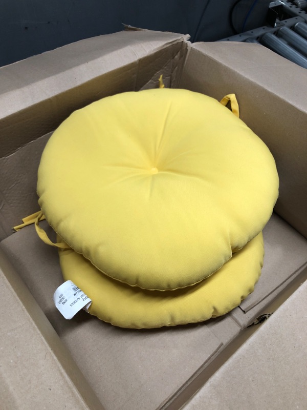 Photo 1 of 13" Round Barstool Cushion with Drawstring Yoke - Solid Color Yellow Cotton Duck Canvas - Latex Foam Fill - Adjustable Bar Stool Pad fits 12" - 14" Wooden stools