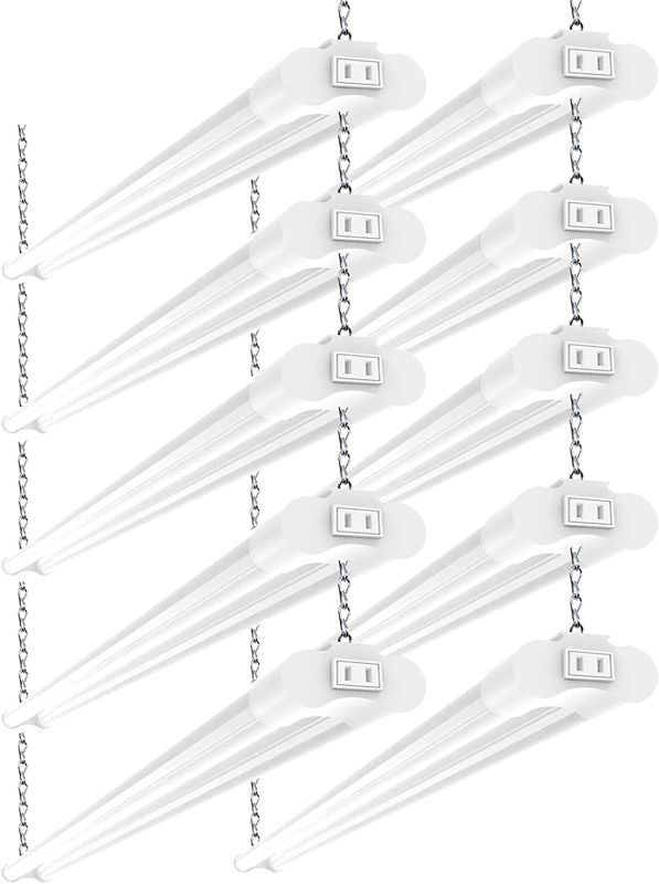 Photo 1 of 10-Pack Linkable LED Utility Shop Light, 4 FT, 4000 LM, 6500K Cool Daylight, 48 Inch Integrated Fixture for Garage, 40W Equivalent 250W, Surface + Suspension Mount, White
