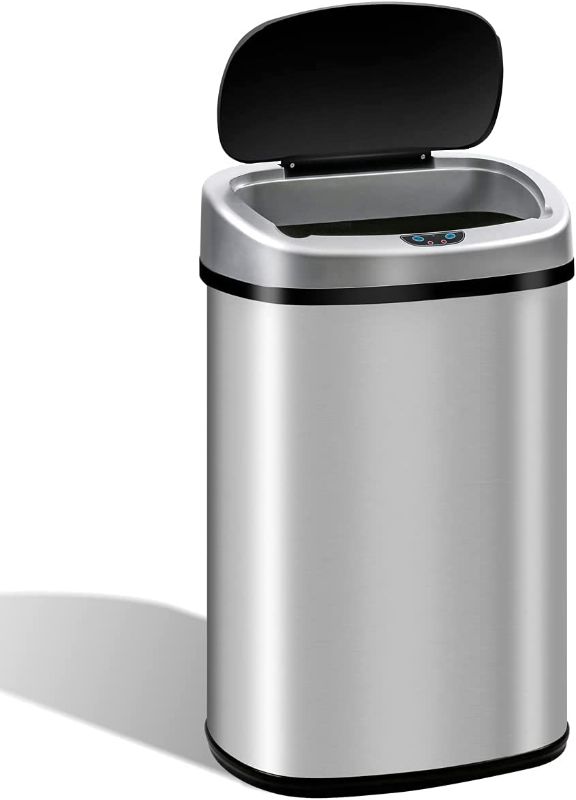 Photo 1 of 13 Gallon Trash Can Kitchen Garbage Can with Lid Touchless Sensor Waste Bin Stainless Steel Auto Slim for Home, Living Room, Bedroom, Office, 50 Liter
