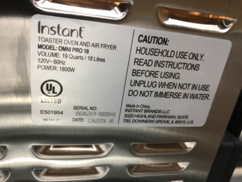 Photo 1 of Instant Omni Pro 19 QT/18L Air Fryer Toaster Oven Combo, From the Makers of Instant Pot, 14-in-1 Functions, Fits a 12" Pizza, 6 Slices of Bread, App with Over 100 Recipes