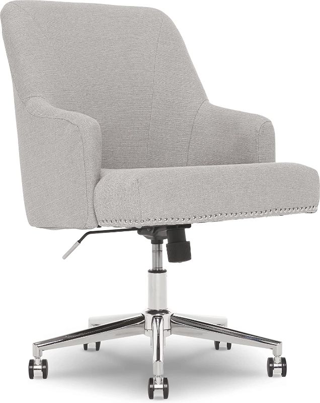 Photo 1 of Serta Leighton Home Office Chair with Memory Foam, Height-Adjustable Desk Accent Chair with Chrome-Finished Stainless-Steel Base, Twill Fabric, Light Gray
