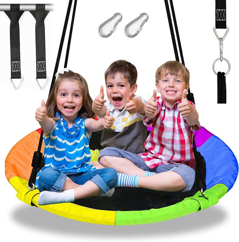 Photo 1 of 40 Inch Flying Saucer Tree Swing for Kids Outdoor,Round Swing Support 750lbs with Hanging Tree Straps,360° Rotate Circle Swing,900D Oxford Waterproof Safe Durable Seat & Steel Frame & Adjustable Rope
