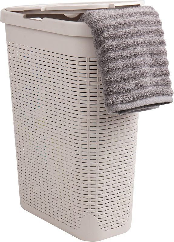 Photo 1 of  40 Liter Slim Laundry Basket, Laundry Hamper with Cutout Handles, Washing Bin, Dirty Clothes Storage, Bathroom, Bedroom, Closet, Ivory