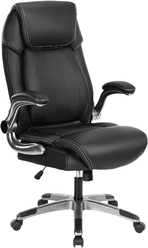 Photo 1 of KCREAM Exective Office Chair Ergonomic Office Desk Chair PU Leather Computer Chair Swivel Task Chair with Flip Arms Spring Padded Back Support?Black
