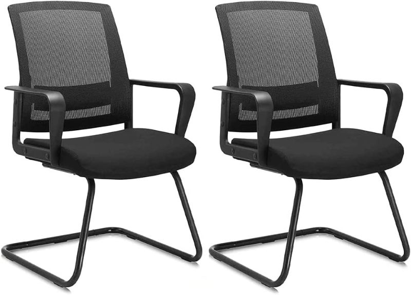 Photo 1 of CLATINA Office Guest Chair with Lumbar Support and Mid Back Mesh Space Air Grid Series for Reception Conference Room 2 Pack
