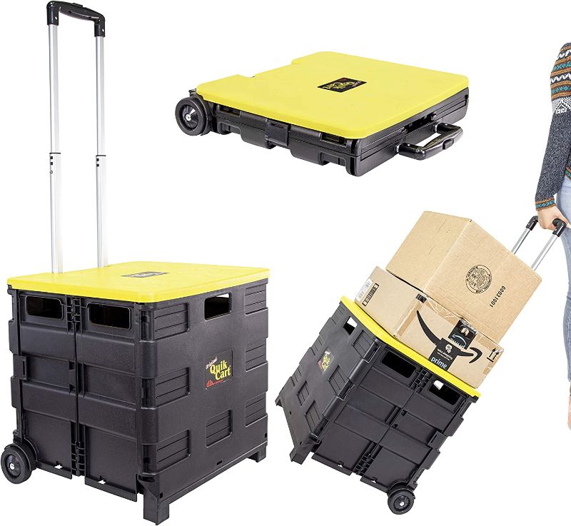 Photo 1 of 
dbest products Quik Cart Two-Wheeled Collapsible Handcart with Yellow Lid Rolling Utility with seat Heavy Duty Lightweight