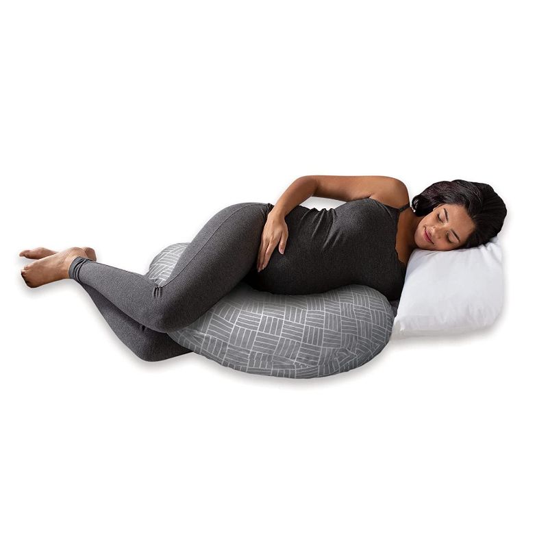 Photo 1 of Boppy Cuddle Pregnancy Pillow with Removable, Breathable Cover | Gray Basket Weave | Plush Contoured Support | Prenatal and Postnatal Positioning
