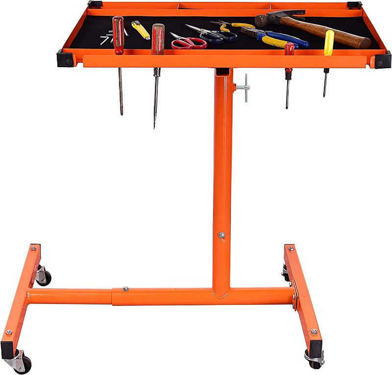 Photo 1 of Aain A052 Mechanics Rolling Work Table, Adjustable Mobile Tray Table for Shop, Garage, DIY. Tool Tray Cable With Wheels. 220 lb. Capacity
