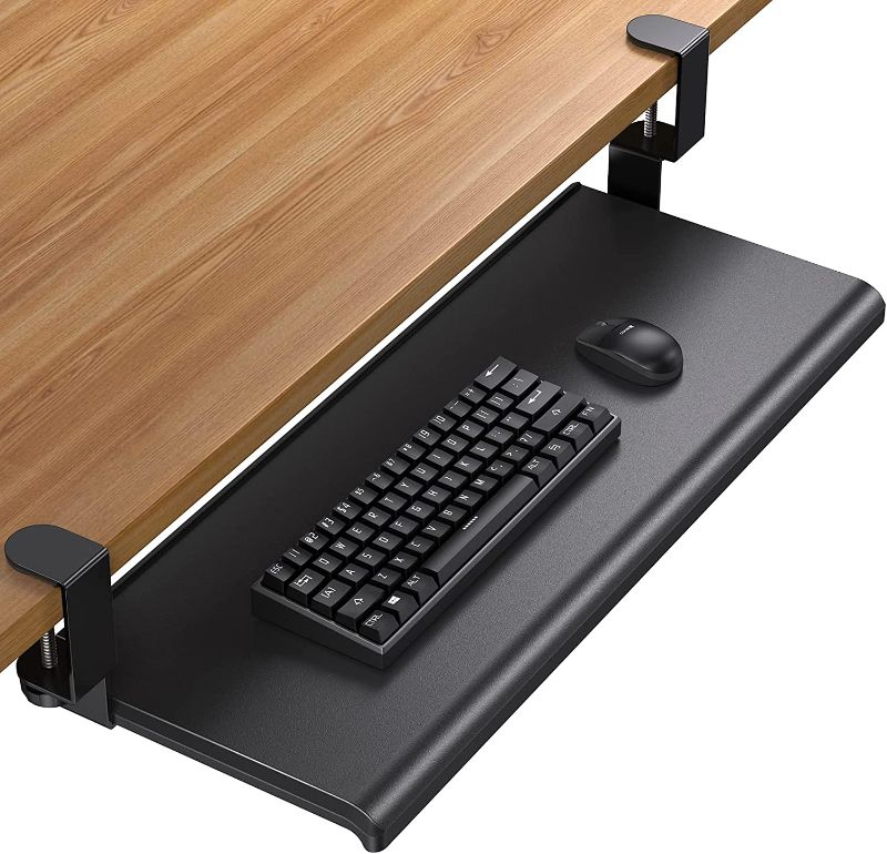 Photo 1 of HUANUO Keyboard Tray 27" Large Size, Keyboard Tray Under Desk with C Clamp, Computer Keyboard Stand Slide Pull Out, No Screw into Desk, for Home or Office