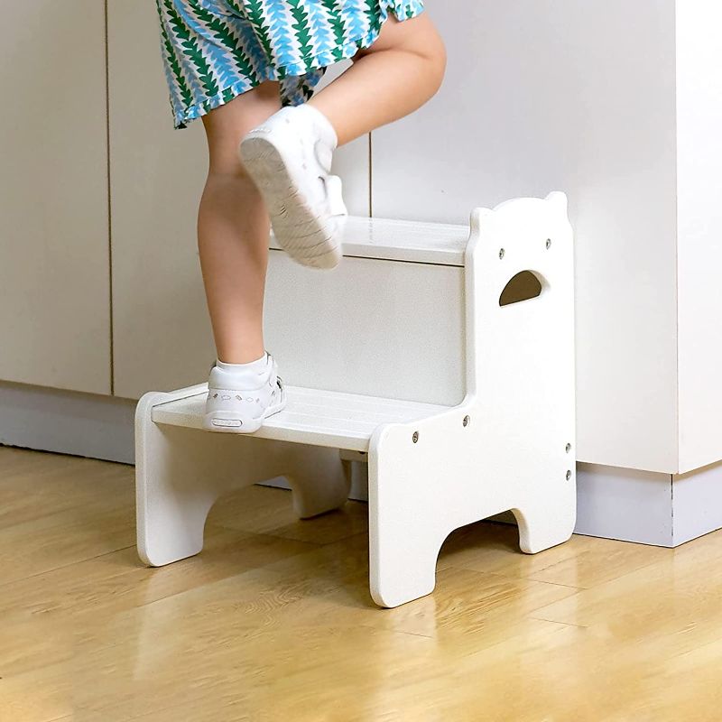 Photo 1 of Step Stool for Kids, Wood Two Step Children's Stool with Handles, Bathroom Potty Stool& Kitchen Step Stool for Home Use
