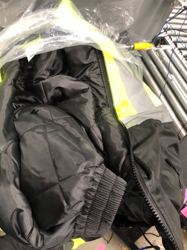 Photo 2 of PYRAMEX RJ3210M Safety Bomber Jacket with Quilted Lining, Hi-Vis Lime, xxl
