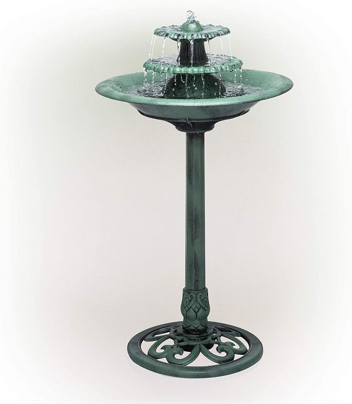 Photo 1 of 
Alpine Corporation 35" Tall Outdoor 3-Tiered Pedestal Water Fountain and Birdbath, Green
Color:Green
Style:Water Fountain