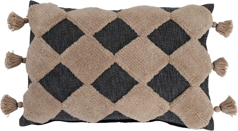 Photo 1 of 
Creative Co-Op Cotton Lumbar Tufted Diamond Pattern and Tassels Pillow, 24" L x 16" W x 2" H, Multicolor