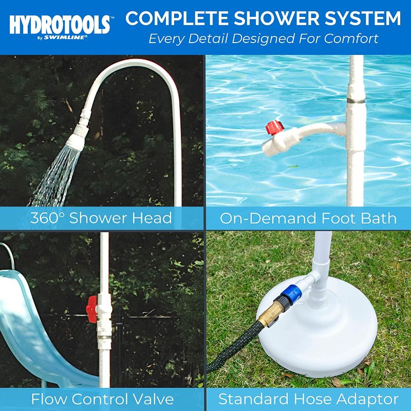 Photo 1 of 
HYDROTOOLS By SWIMLINE Tube Style 7 Foot Poolside Shower, Adjustable Head & Foot Tap Spigot With Valve Controls, Standard Garden Hose, Environmentally..