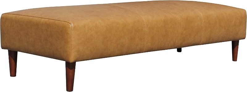 Photo 1 of Amazon Brand – Rivet Ava Mid-Century Modern Leather Ottoman Bench, 63.4"W x 15.7"H, Caramel
