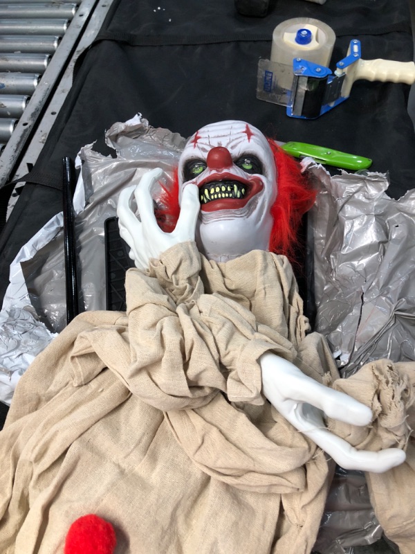 Photo 3 of 
Best Choice Products Scary Harry The Motion Activated Animatronic Killer Clown, Halloween Prop w/Pre-Recorded Lines, Red Light Up Eyes, Moving Arms & Head