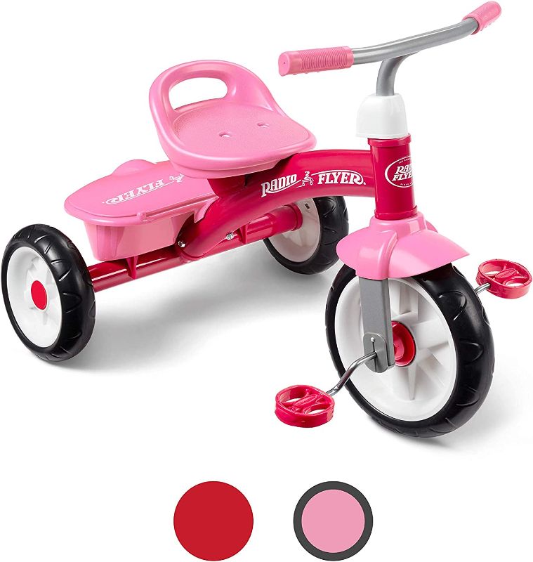 Photo 1 of 
Radio Flyer Pink Rider Trike, Outdoor Toddler Tricycle, Tricycle for Toddlers Age 3-5 (Amazon Exclusive), Toddler Bike
Color:Pink
Style:Trike