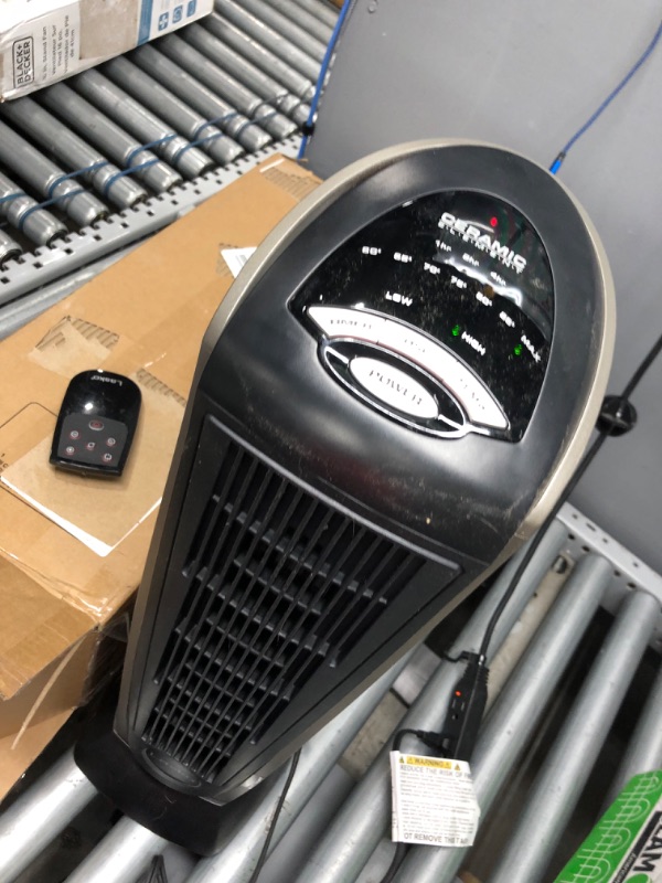 Photo 1 of Lasko Oscillating Ceramic Tower Space Heater for Home with Adjustable Thermostat, Timer and Remote Control, 22.5 Inches, Grey/Black, 1500W, 751320

