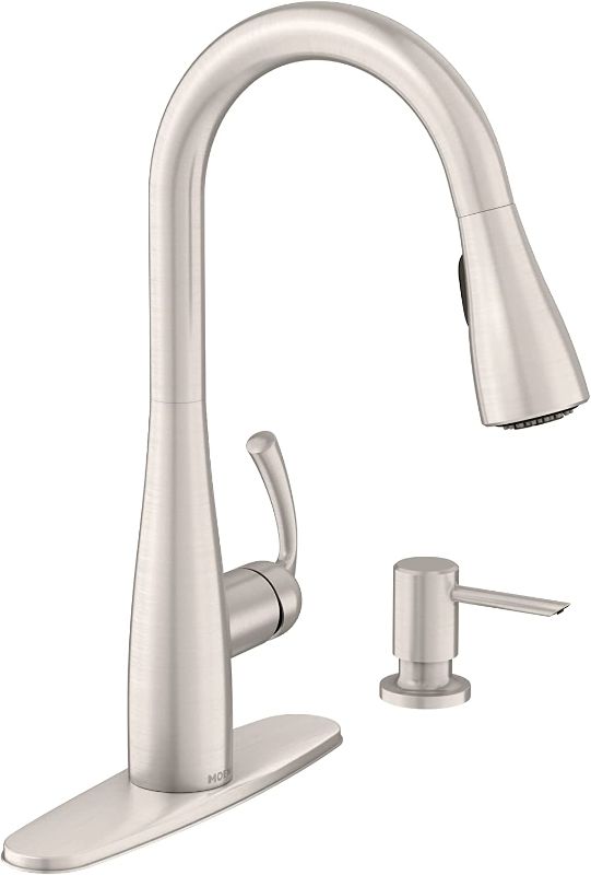 Photo 1 of Moen 87014SRS Essie Pull-Down Sprayer Kitchen Faucet in Spot Resist Stainless with Soap Dispenser, Spot Resist Stainless
