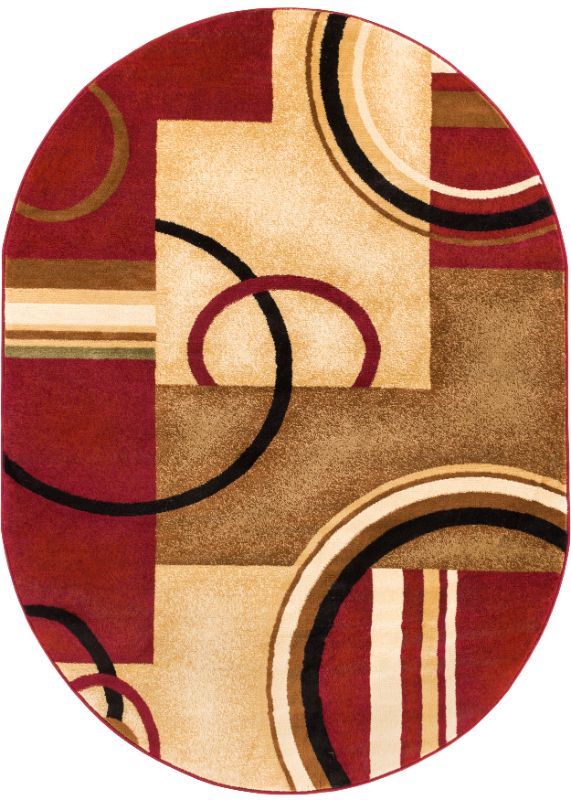 Photo 1 of 54780-6O Arcs & Shapes Modern Oval Rug, Red - 6 Ft. 7 in. X 9 Ft. 6 in.
