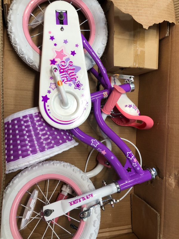 Photo 2 of RoyalBaby Stargirl Kids Bike Girls 12 14 16 18 20 Inch Children's Bicycle with Basket for Age 3-12 Years Purple 12 Inch With Training Wheels