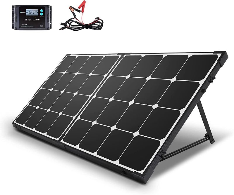 Photo 1 of Renogy 100 Watt 12 Volt Portable Solar Panel with Waterproof 20A Charger Controller, Foldable 100W Solar Suitcase with Adjustable Kickstand, Solar Charger for Camping RV Off Grid System Power Station