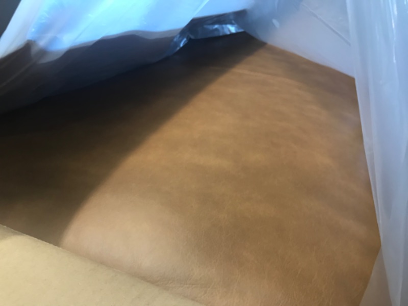 Photo 2 of Amazon Brand – Rivet Ava Mid-Century Modern Leather Ottoman Bench, 63.4"W x 15.7"H, Caramel Large Caramel Leather
