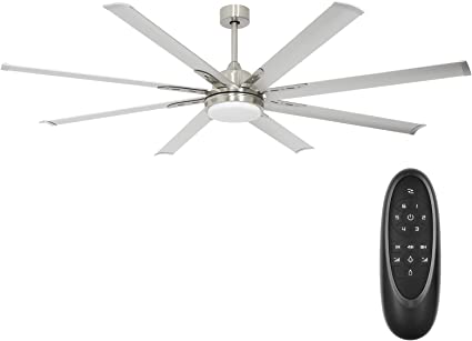 Photo 1 of 72 Inch Damp Rated Industrial DC Motor Ceiling Fan with LED Light and 12 Inches Downrod, ETL Listed Indoor Ceiling Fans for Kitchen Bedroom Living Room Basement, 6-Speed Remote Control
