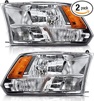 Photo 1 of ADCARLIGHTS for 2009-2018 Dodge Ram Headlight Assembly competible with 2009-2018 Dodge Ram 1500,2010-2018 Dodge Ram 2500/3500 Chrome Housing with Amber Reflector Headlamp Replacement Left and Right
