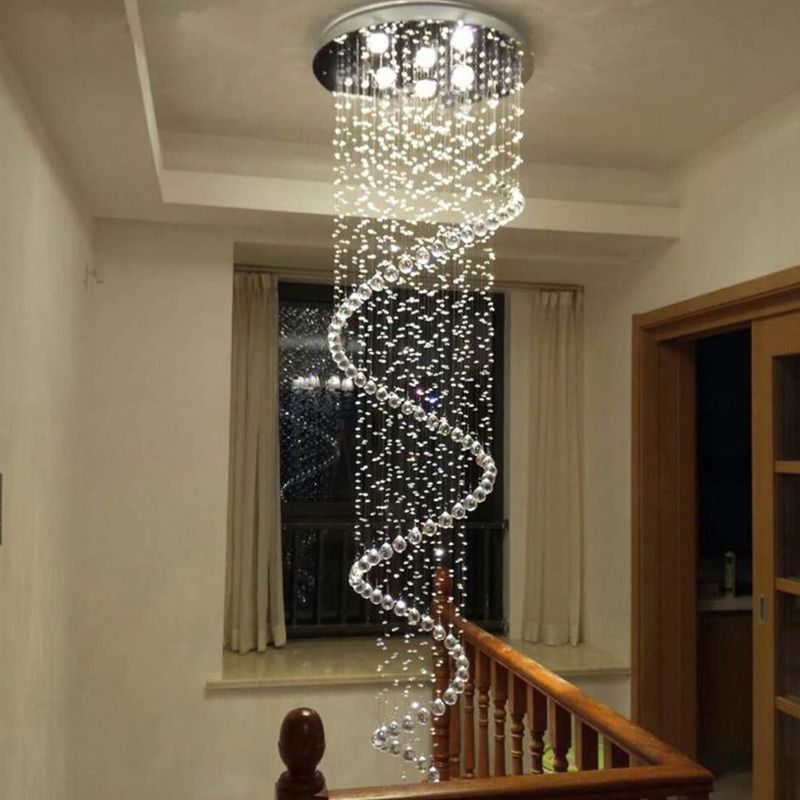 Photo 1 of SEFINN FOUR Modern Crystal Chandelier Spiral Design 6 Light Crystal High Ceiling Pendant Light Chandelier for Living Room Hotel Stairs Foyer Entryway Height 87 inch Flush Mount Diameter 20 inch
