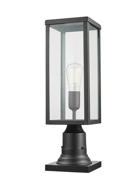 Photo 1 of Globe Electric Bowery 1-Light Matte Black Outdoor Lamp Post Light Fixture with Base Adaptor and Clear Glass Inserts, 44384
