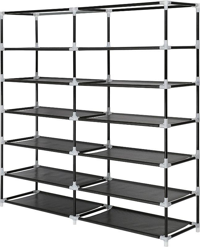 Photo 1 of ***MISSING A COMPONENT*** Blissun 7 Tier Shoe Rack Storage Organizer, 36 Pairs Portable Double Row Shoe Rack Shelf Cabinet Tower for Closet with Nonwoven Fabric Cover, Black
