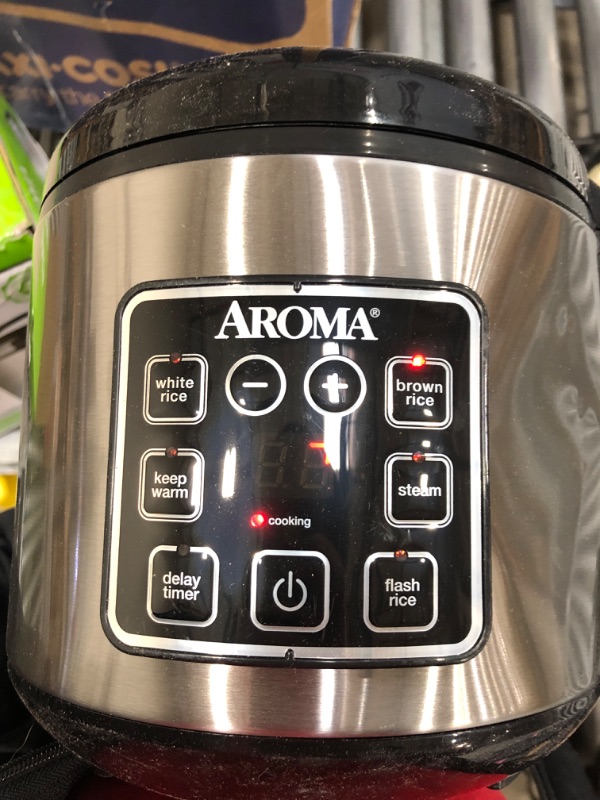 Photo 2 of Aroma 8 Cup Cooked Black & Stainless Cool Touch Digital Rice Cooker & Food Steamer - ARC-914SBD
