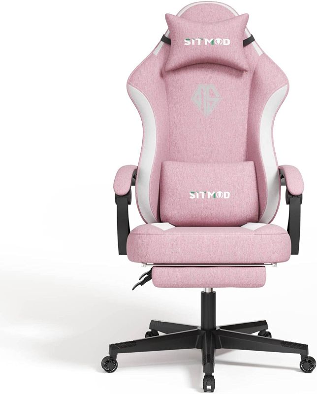 Photo 1 of ***MISSING COMPOENTS*** SITMOD Gaming Chair with Footrest-Computer Ergonomic Video Game Chair-Backrest and Seat Height Adjustable Swivel Task Chair for Adults with Headrest and Lumbar Support(Pink)-FabriC