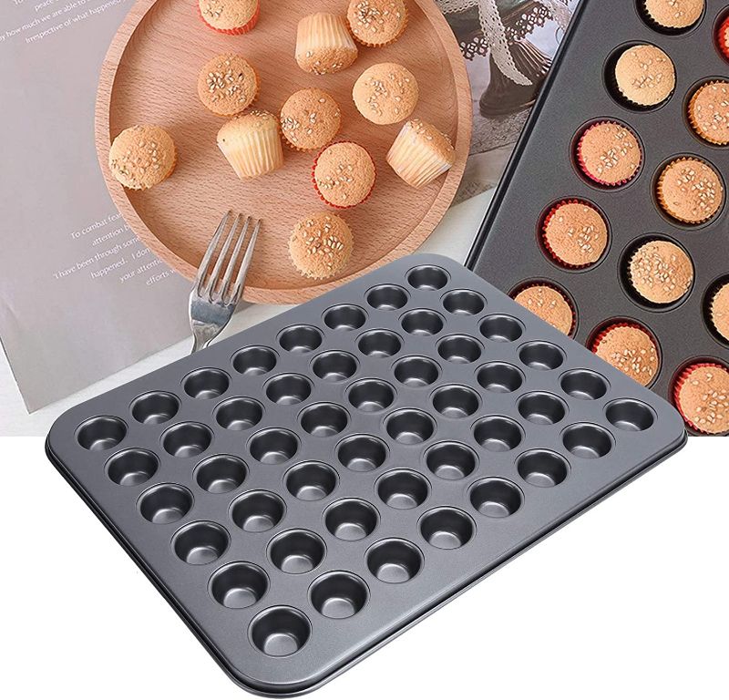 Photo 1 of 48?Cup Mini Muffin Pan,Non-Stick Mega Mini Round Cupcake Pan Tray Baking Mould,Baking Mould Bakeware Cooking Accessory,Black
