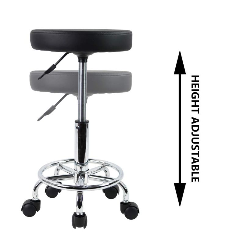 Photo 1 of KKTONER PU Leather Round Rolling Stool with Foot Rest Swivel Height Adjustment Spa Drafting Salon Tattoo Work Office Massage Stools Task Chair Small (Black)
