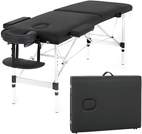 Photo 1 of Aluminium Massage Table 73 Inch Massage Bed Spa Bed Massage Table W/Face Cradle Portable Carry Case Height Adjustable 2 Fold Portable Facial Salon Tattoo Bed *Minor Damage on Slight Cut*
