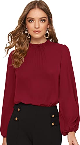 Photo 1 of Floerns Women's Long Puff Sleeve Mock Neck Sheer Chiffon Blouse Tops (SIZE MEDIUM)