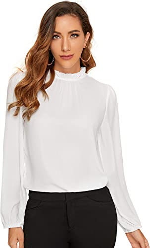 Photo 1 of Floerns Women's Long Puff Sleeve Mock Neck Sheer Chiffon Blouse Tops ( SIZE SMALL)