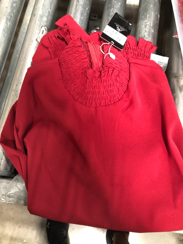 Photo 1 of Floerns Women's Long Puff Sleeve Mock Neck Sheer Chiffon Blouse Tops (SIZE SMALL)