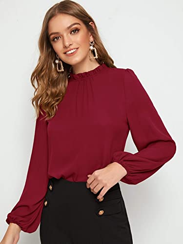 Photo 1 of Floerns Women's Long Puff Sleeve Mock Neck Sheer Chiffon Blouse Tops (SIZE LARGE) 