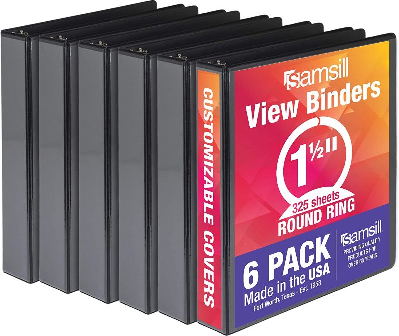 Photo 1 of 2INCH  3 Ring Binder, Made in The USA, Round Ring Binder, Non-Stick Customizable Cover, Black, 7 Pack
