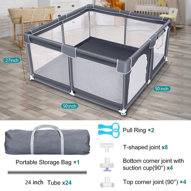 Photo 1 of Baby Playpen, Baby Playpen for Toddler, Baby Playard Indoor & Outdoor Kids Activity Center with Anti-Slip Base, Safety Play Yard with Soft Breathable Mesh, Kid's Fence,
