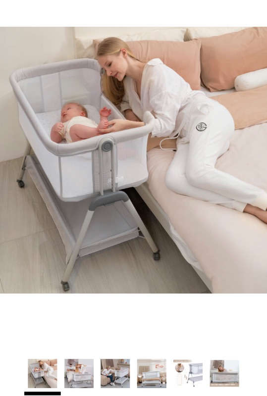 Photo 1 of ANGELBLISS Baby Bassinet Bedside Sleeper, Easy Folding Portable Bassinet for Baby with Wheels, Adjustable Height, Included Mattress