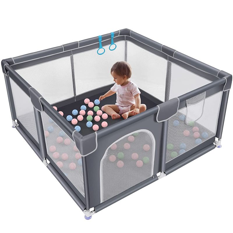 Photo 1 of Baby Playpen, Baby Playpen for Toddler, Baby Playard Indoor & Outdoor Kids Activity Center with Anti-Slip Base, Safety Play Yard with Soft Breathable Mesh, Kid's Fence grey