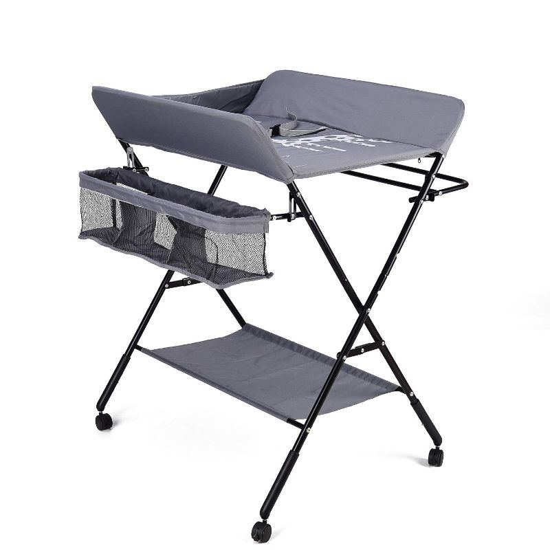 Photo 1 of Babylicious Baby Portable Changing Table - Foldable Changing Table with Wheels - Portable Diaper Changing Station - Adjustable Height Baby Changing Table-Safety Belt and Large Storage Rack for Infants
