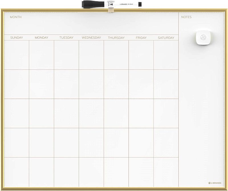 Photo 1 of U Brands Magnetic Monthly Calendar Dry Erase Board, 16 x 20 Inches, Gold Aluminum Frame - 364U00-01
